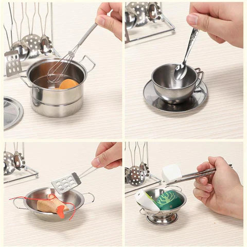 Conjunto de Utensílios de Cozinha Infantil em Aço Inox - Neonex Store