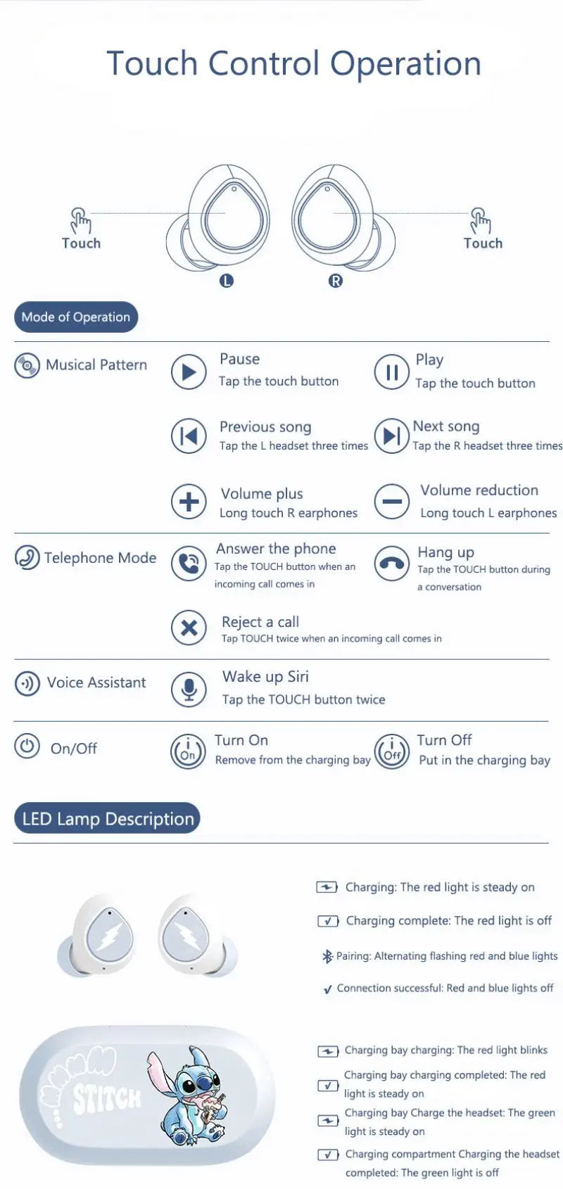 Fones de Ouvido Bluetooth Angel D29 - Tecnologia e Estilo Inspirados em Lilo & Stitch! - Neonex Store